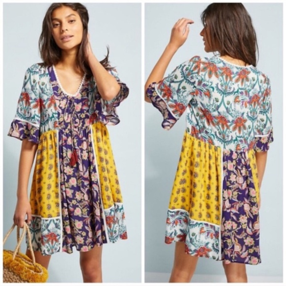 Anthropologie Patchwork Trapeze Dress XS